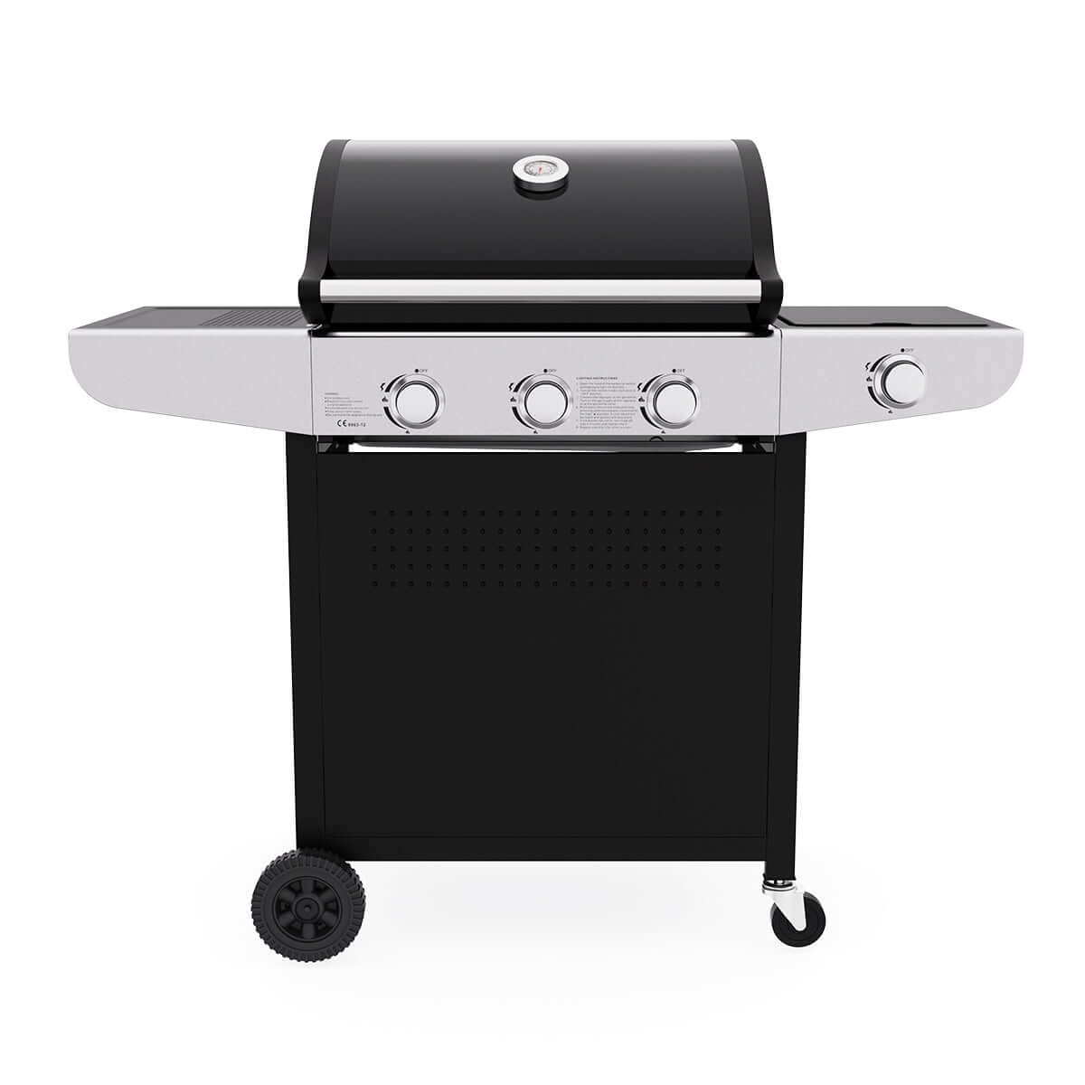 Front view of the Royal Gourmet Gas Outdoor BBQ Grill - 3 Burners and Side Burner with lid closed