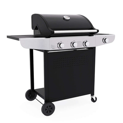 Side view of the Royal Gourmet Gas Outdoor BBQ Grill - 3 Burners and Side Burner with lid closed