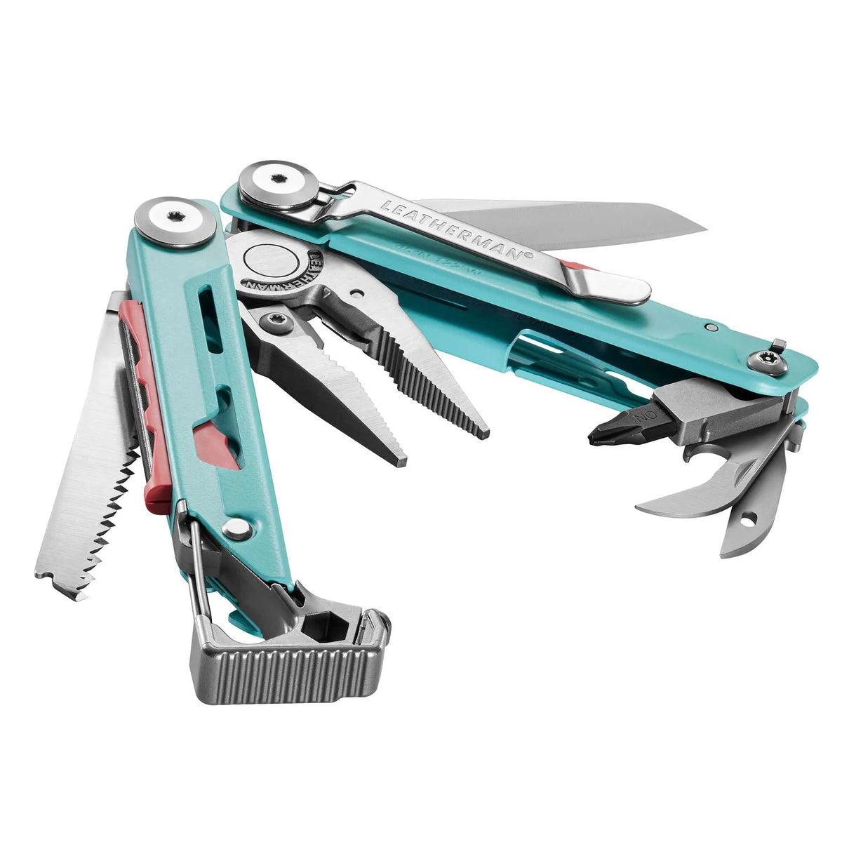 Leatherman Signal Multi-Tool with open tools, ideal for outdoor adventures in the UAE, comes in a display box.
