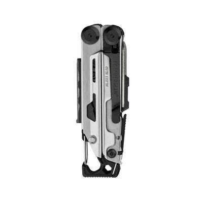 Leatherman Signal multi-tool with display box, designed for survival in rugged terrains, featuring 19 essential tools.