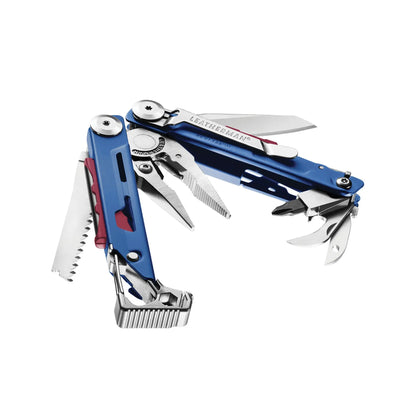 Leatherman Signal Multi-Tool with 19 essential tools in display box, perfect for survival in UAE's rugged terrains.