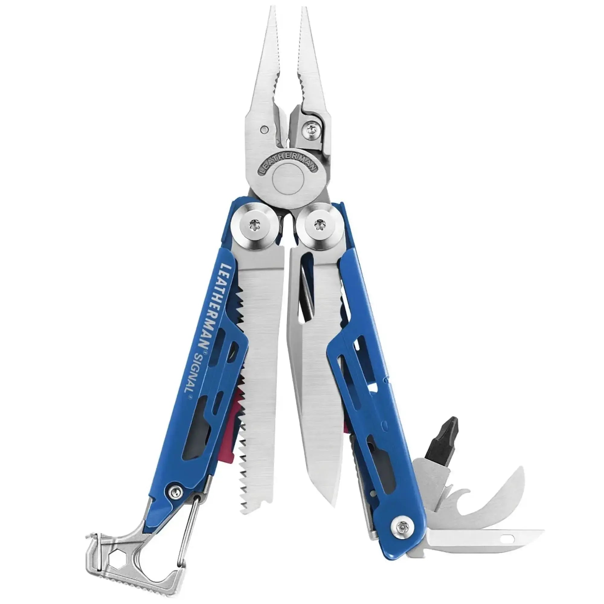 Leatherman Signal multi-tool open showing various functional tools in a rugged design, ideal for outdoor survival in UAE terrains.