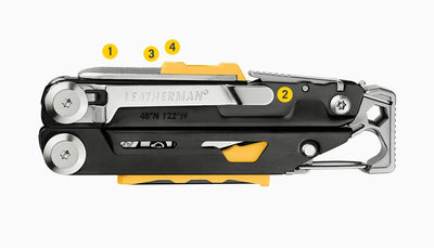 Leatherman Signal Multi-Tool with Display Box for survival in UAE terrains, showcasing tool positioning and robustness.