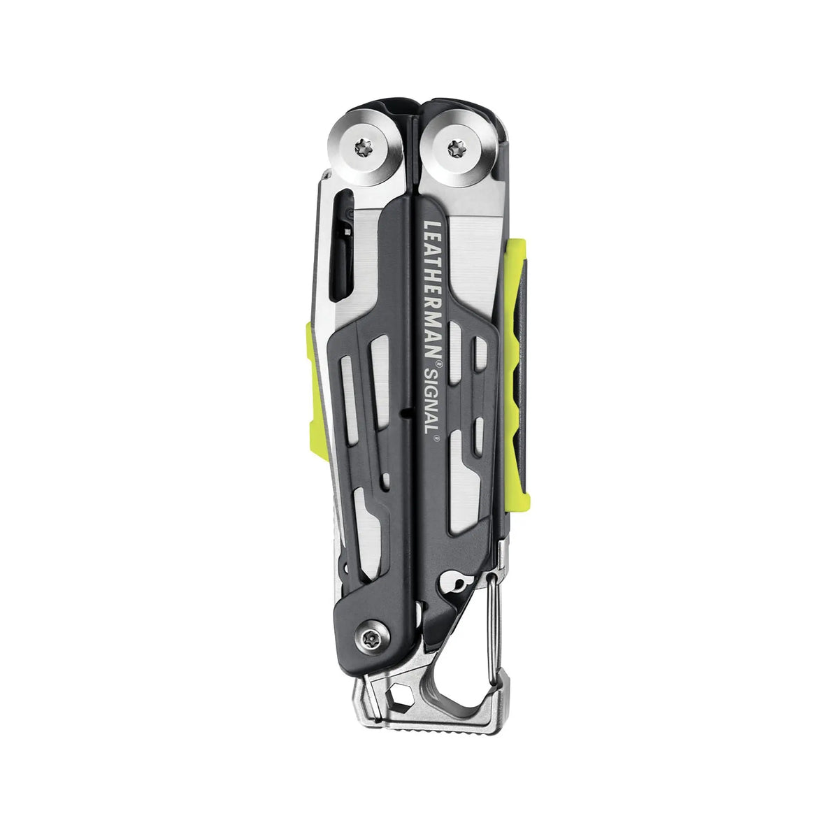 Leatherman Signal multi-tool with 19 essential tools in display box, ideal for survival in rugged terrains of the UAE.