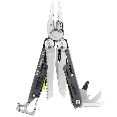 Leatherman Signal Multi-Tool with Display Box, ideal for survival in UAE terrains, featuring 19 essential tools for rugged adventures.