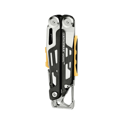 Leatherman Signal multi-tool with display box for survival in UAE terrains, featuring 19 essential tools for rugged environments.