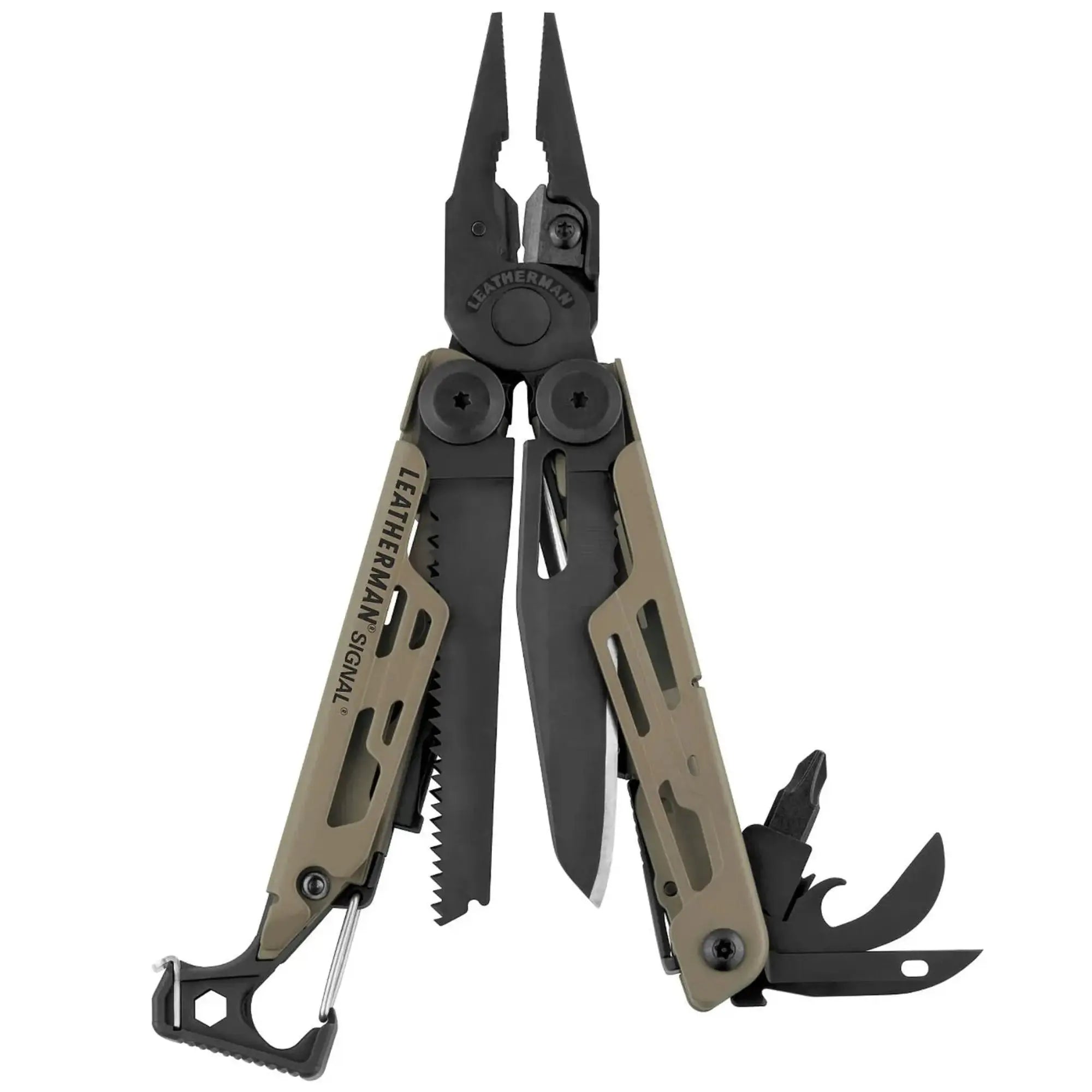 Leatherman Signal Multi-Tool with Display Box showcasing various outdoor tools for camping and hiking adventures in UAE.