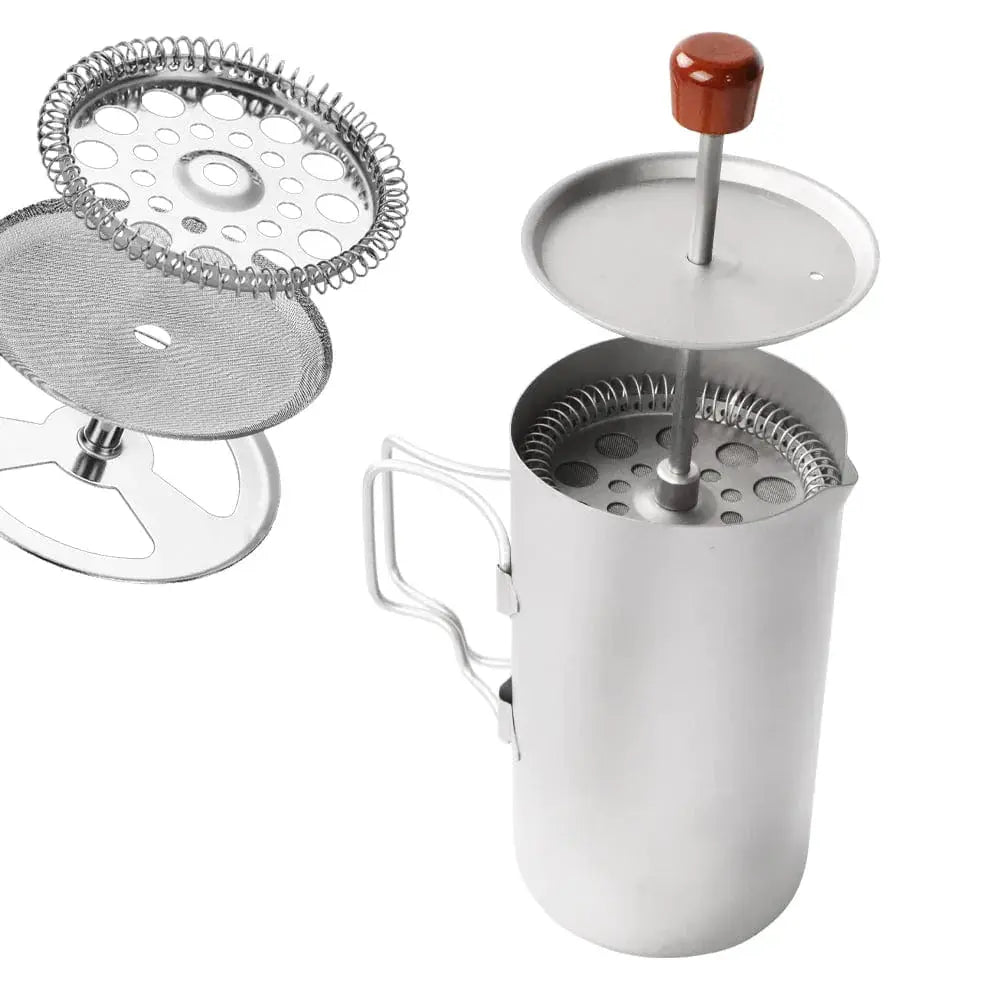 Brewing morning coffee on a camp stove with the SilverAnt Ultralight Titanium Coffee French Press.
