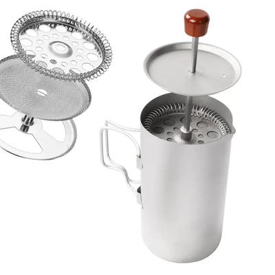 Brewing morning coffee on a camp stove with the SilverAnt Ultralight Titanium Coffee French Press.