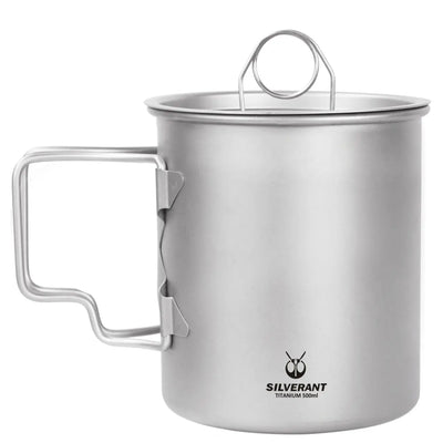SilverAnt Ultralight Titanium Cup with Lid, perfect for outdoor adventures in UAE, featuring durable titanium design and practical handle.