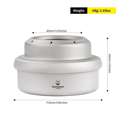 SilverAnt Ultralight Titanium Stove Cross Stand and Windshield with dimensions and weight shown