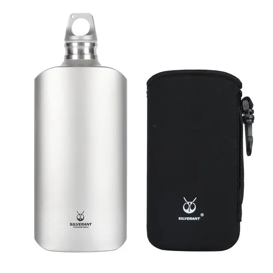 SilverAnt Ultralight Titanium Water Bottle Slim 27 oz 800 ml with protective sleeve