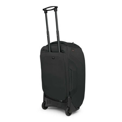 Osprey Sojourn Shuttle Wheeled Duffel 25"/60L with HighRoad chassis and 90 mm wheels for easy travel.