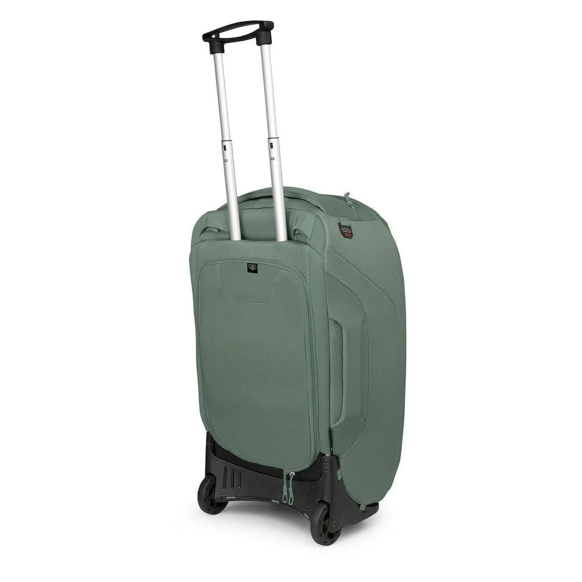 Osprey Sojourn Shuttle Wheeled Duffel 25"/60L in green with oversized wheels and lightweight chassis. Perfect travel bag with compression straps.