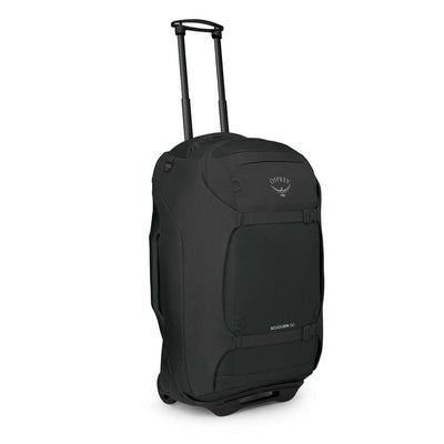 Osprey Sojourn Shuttle Wheeled Duffel 25"/60L with HighRoad chassis and StraightJacket straps for nimble travel.