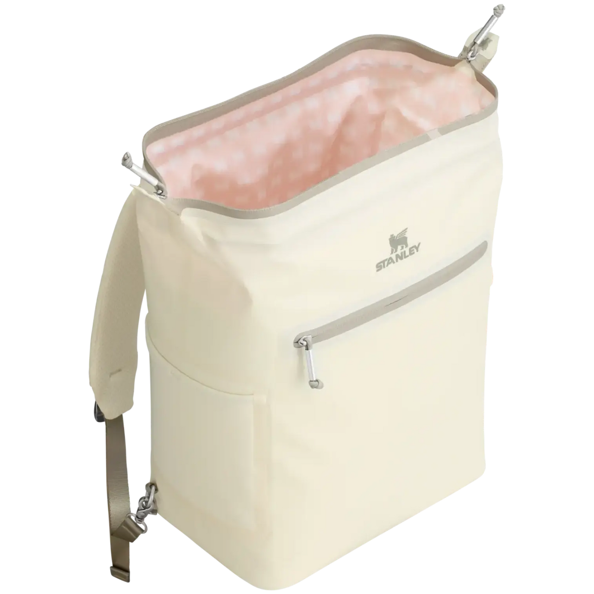 Stanley All Day Madeleine Midi Cooler Backpack 14L open hinge top showing interior - Cream Color