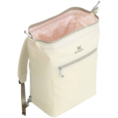 Stanley All Day Madeleine Midi Cooler Backpack 14L open hinge top showing interior - Cream Color
