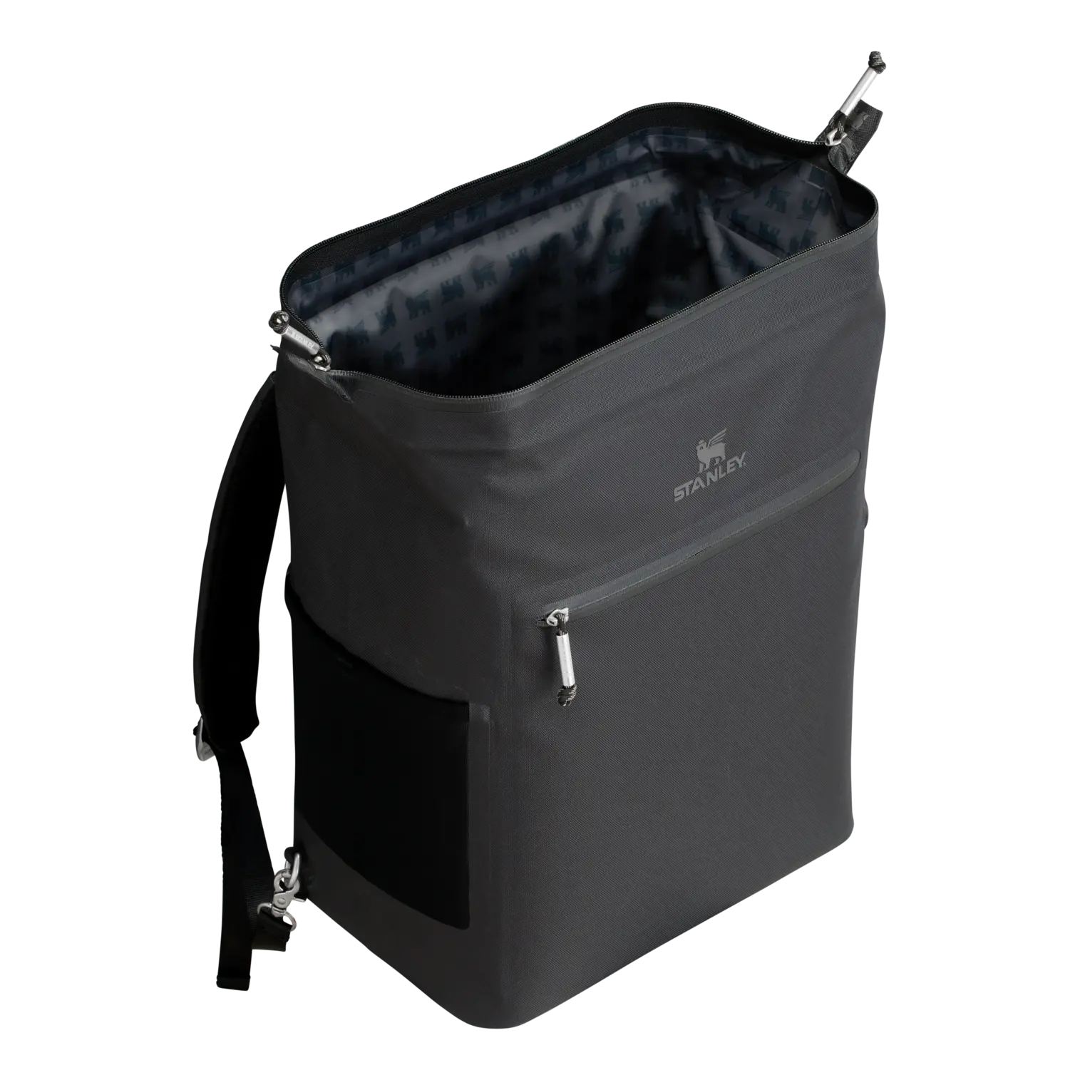 Stanley All Day Madeleine Midi Cooler Backpack 14L open hinge top showing interior - Black Color