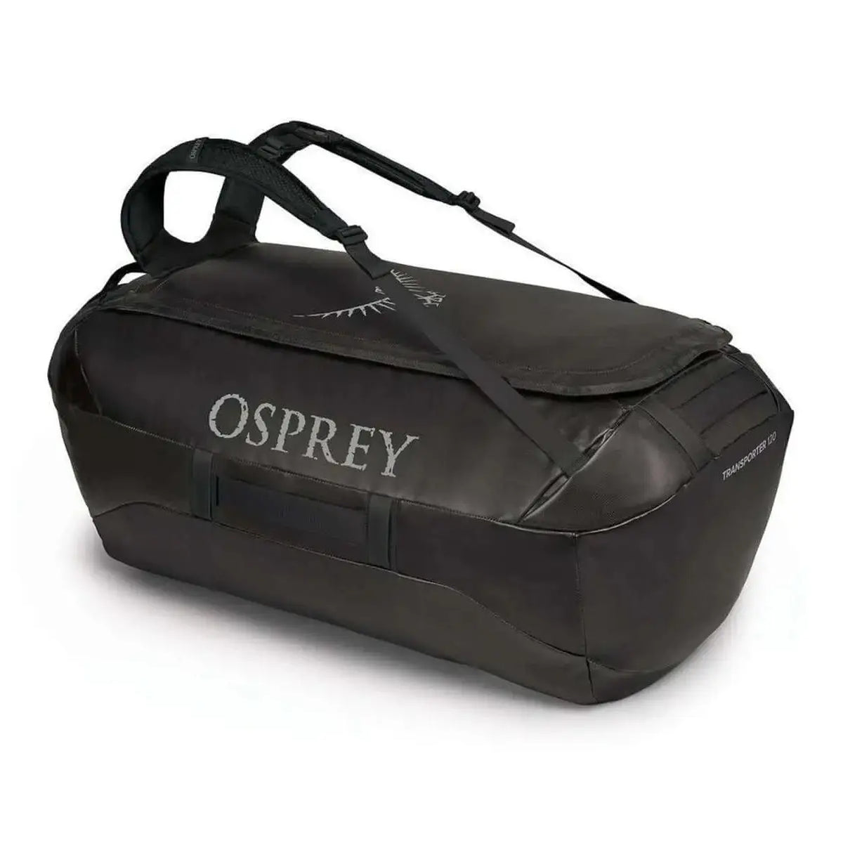 Osprey Transporter Duffel 120, weather-resistant, recycled materials, travel carry, gear storage, black