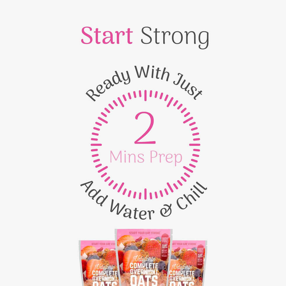 Veloforte Strawberry & Coconut Complete Overnight Oats 602g bag front packaging