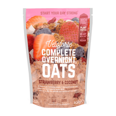 Veloforte Strawberry & Coconut Complete Overnight Oats 602g bag front packaging