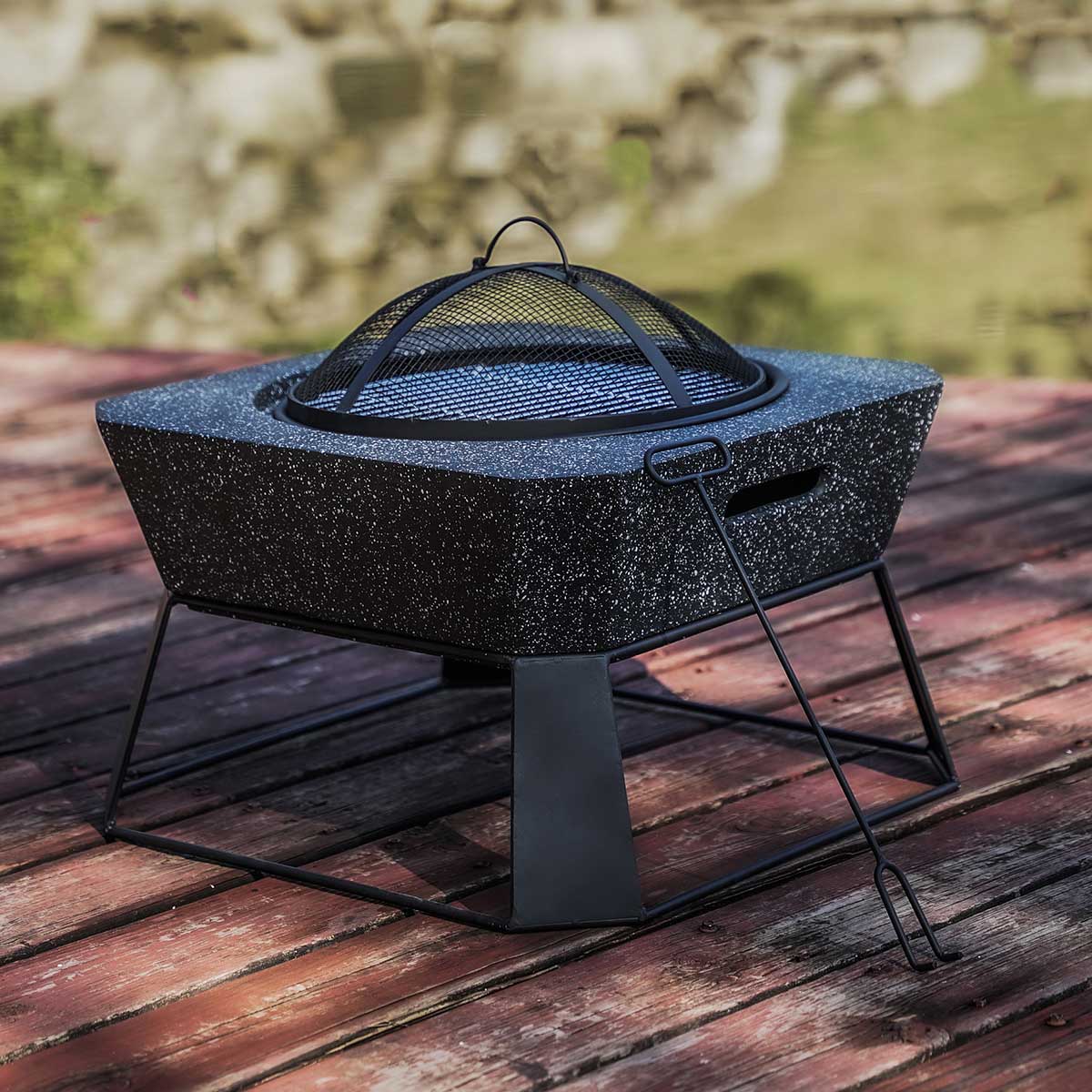 Protective mesh cover included with the MGO Square Fire Pit