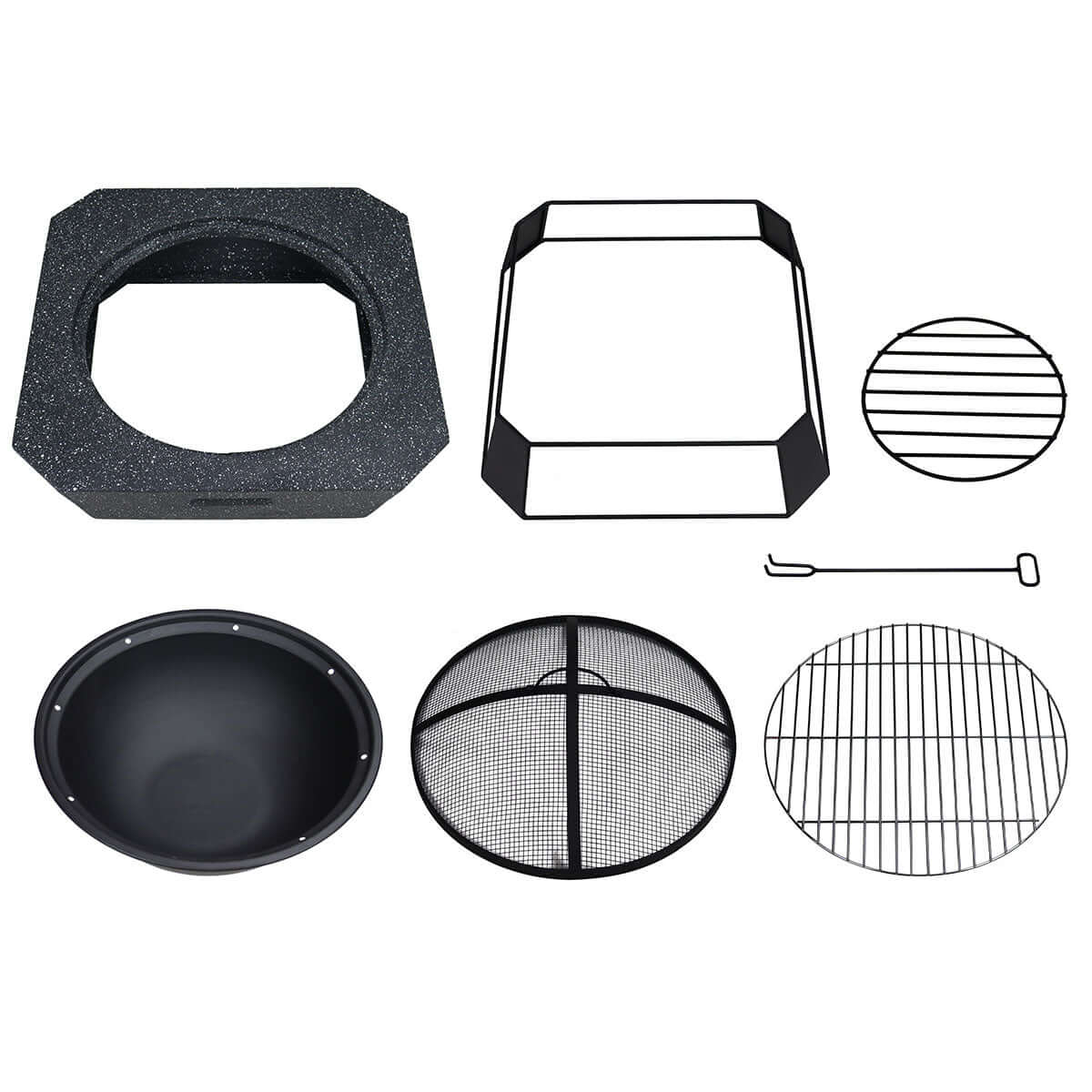Top view of the MGO Square Fire Pit showing the barbecue grill accessory