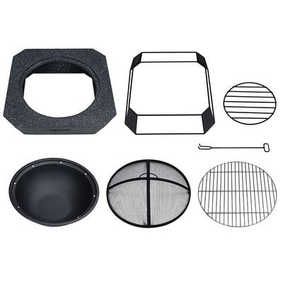 Top view of the MGO Square Fire Pit showing the barbecue grill accessory